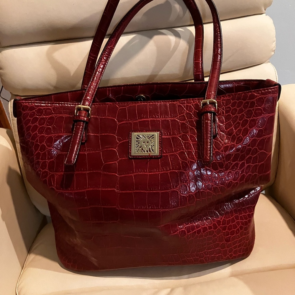 Anne Klein Red Croc-Embossed Tote